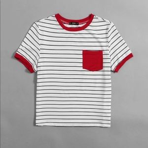 Patch pocket Striped Ringer Tee